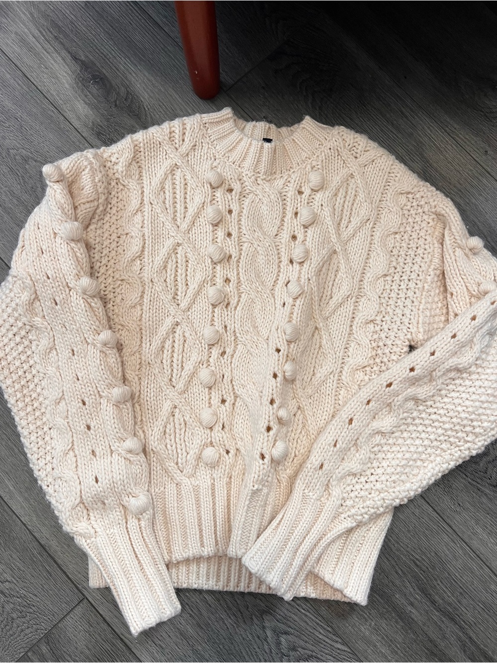 Buffalo David Bitton- Cream Cable Knit Pom-Pom Sweater - XS